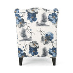 Fauteuil club haut de dossier 28 po floral beige et bleu avec pieds en bouleau