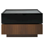 Table basse carrée multifonctionnelle rotative à 360°, table centrale à 2 niveaux avec 2 tiroirs et plateau rotatif, pour salon