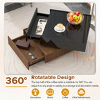 Table basse carrée multifonctionnelle rotative à 360°, table centrale à 2 niveaux avec 2 tiroirs et plateau rotatif, pour salon