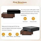 Table basse carrée multifonctionnelle rotative à 360°, table centrale à 2 niveaux avec 2 tiroirs et plateau rotatif, pour salon