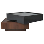 Table basse carrée multifonctionnelle rotative à 360°, table centrale à 2 niveaux avec 2 tiroirs et plateau rotatif, pour salon