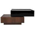 Table basse carrée multifonctionnelle rotative à 360°, table centrale à 2 niveaux avec 2 tiroirs et plateau rotatif, pour salon