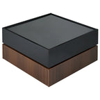 Table basse carrée multifonctionnelle rotative à 360°, table centrale à 2 niveaux avec 2 tiroirs et plateau rotatif, pour salon