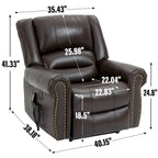 Fauteuil inclinable releveur en cuir véritable marron – Deux moteurs, massage et fonction chauffante