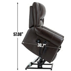 Fauteuil inclinable releveur en cuir véritable marron – Deux moteurs, massage et fonction chauffante