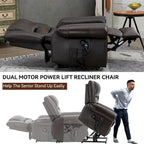 Fauteuil inclinable releveur en cuir véritable marron – Deux moteurs, massage et fonction chauffante