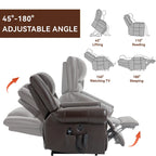 Fauteuil inclinable releveur en cuir véritable marron – Deux moteurs, massage et fonction chauffante
