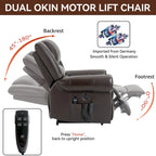 Fauteuil inclinable releveur en cuir véritable marron – Deux moteurs, massage et fonction chauffante