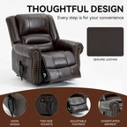 Fauteuil inclinable releveur en cuir véritable marron – Deux moteurs, massage et fonction chauffante