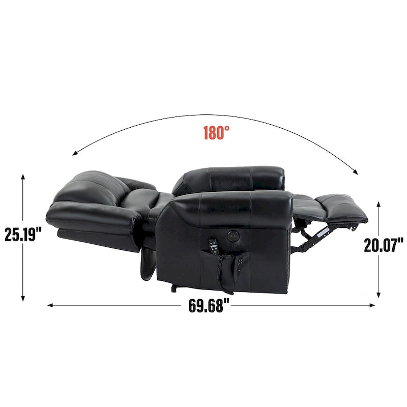 Fauteuil inclinable releveur en cuir véritable marron – Deux moteurs, massage et fonction chauffante