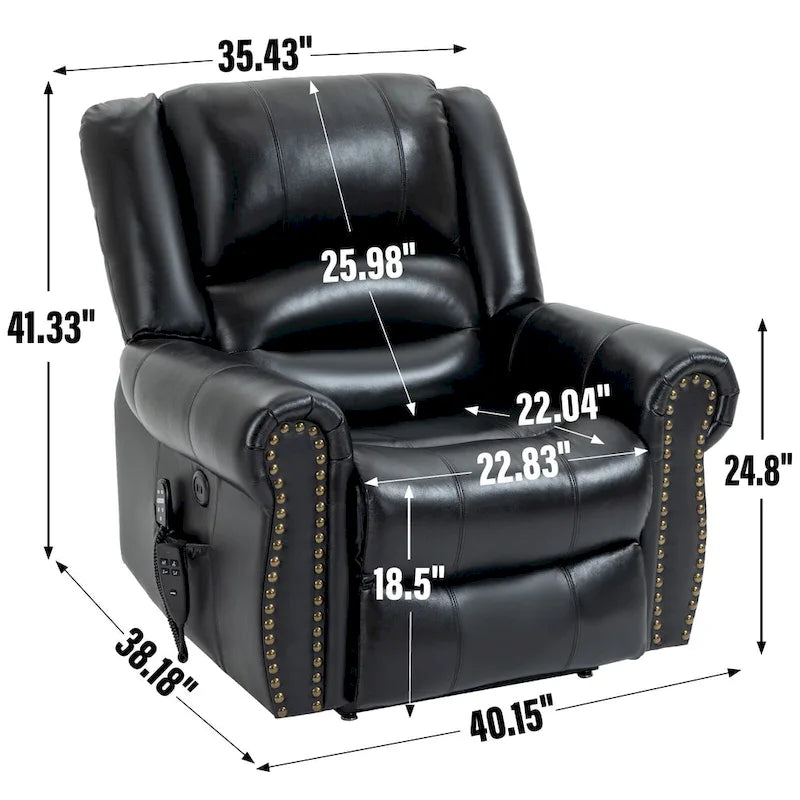 Fauteuil inclinable releveur en cuir véritable marron – Deux moteurs, massage et fonction chauffante