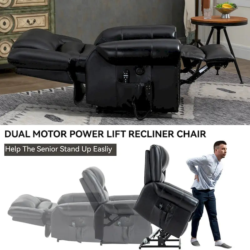 Fauteuil inclinable releveur en cuir véritable marron – Deux moteurs, massage et fonction chauffante