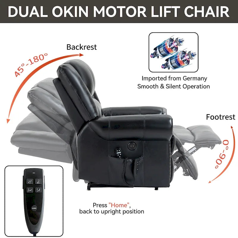 Fauteuil inclinable releveur en cuir véritable marron – Deux moteurs, massage et fonction chauffante
