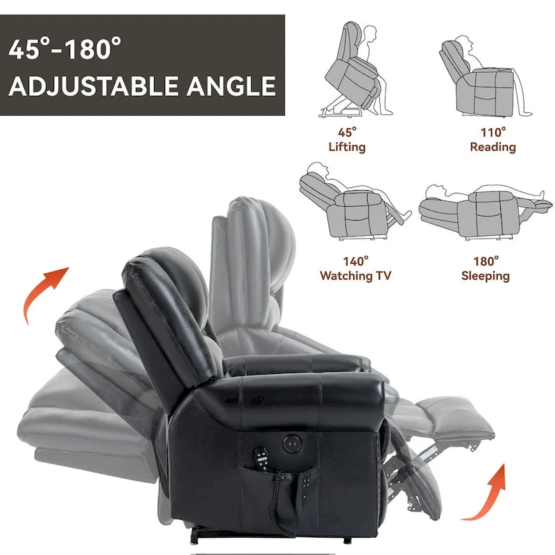 Fauteuil inclinable releveur en cuir véritable marron – Deux moteurs, massage et fonction chauffante