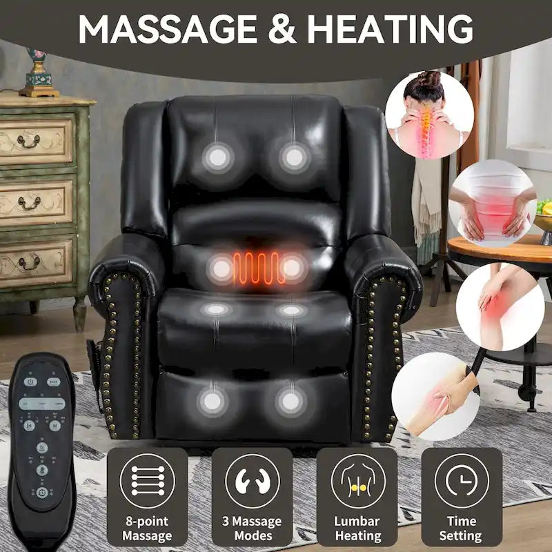 Fauteuil inclinable releveur en cuir véritable marron – Deux moteurs, massage et fonction chauffante