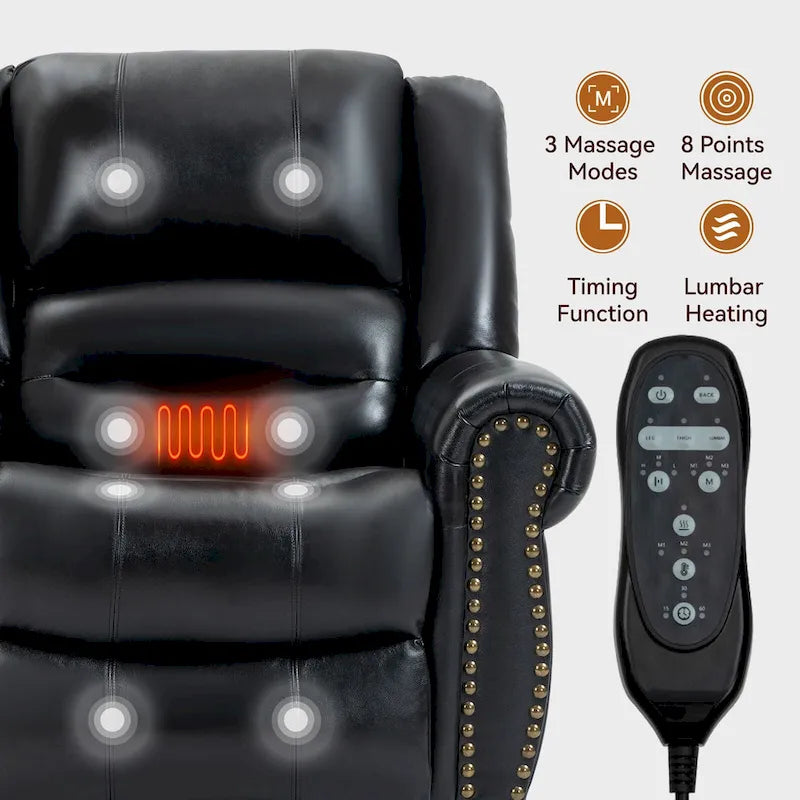 Fauteuil inclinable releveur en cuir véritable marron – Deux moteurs, massage et fonction chauffante