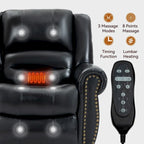 Fauteuil inclinable releveur en cuir véritable marron – Deux moteurs, massage et fonction chauffante