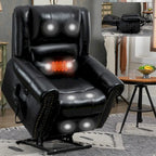 Fauteuil inclinable releveur en cuir véritable marron – Deux moteurs, massage et fonction chauffante
