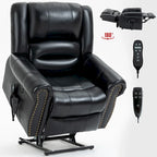 Fauteuil inclinable releveur en cuir véritable marron – Deux moteurs, massage et fonction chauffante