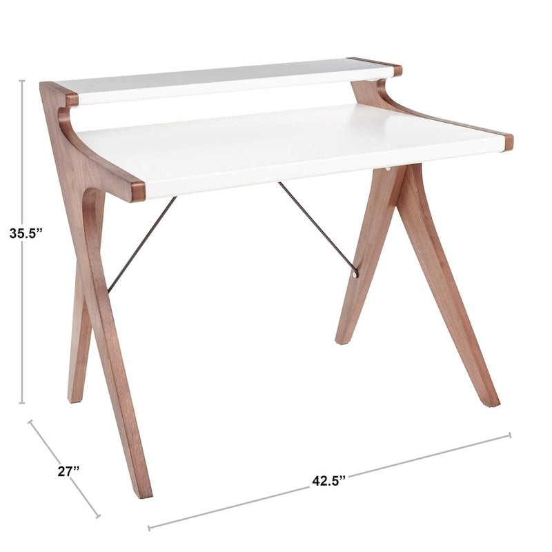 Bureau contemporain à deux niveaux avec rehausse — Cadre Noyer, capacité 45 kg