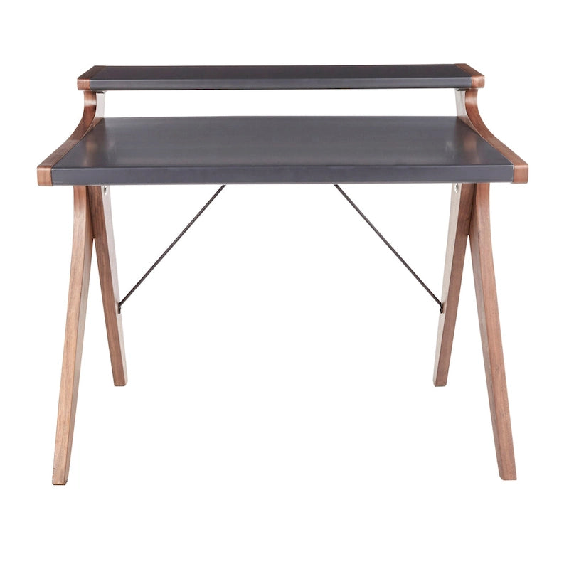 Bureau contemporain à deux niveaux avec rehausse — Cadre Noyer, capacité 45 kg