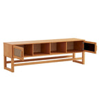 Meuble TV Moderne Rustique en Pin Massif et Rotin — Convient aux TV jusqu'à 65 po