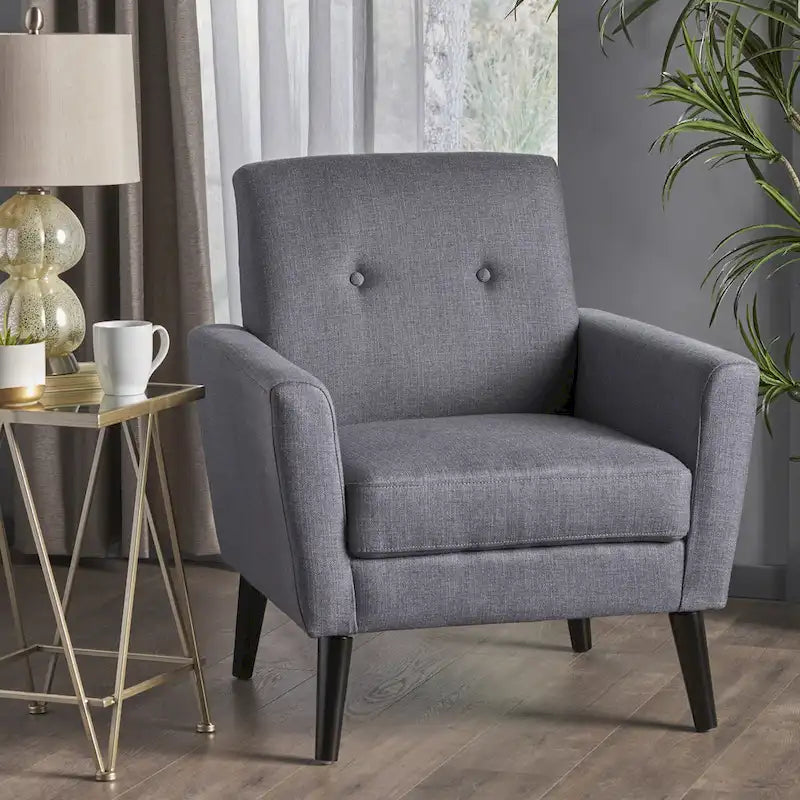Fauteuil club en tissu de style Mid-Century — capitonné, structure en bouleau, 4 couleurs