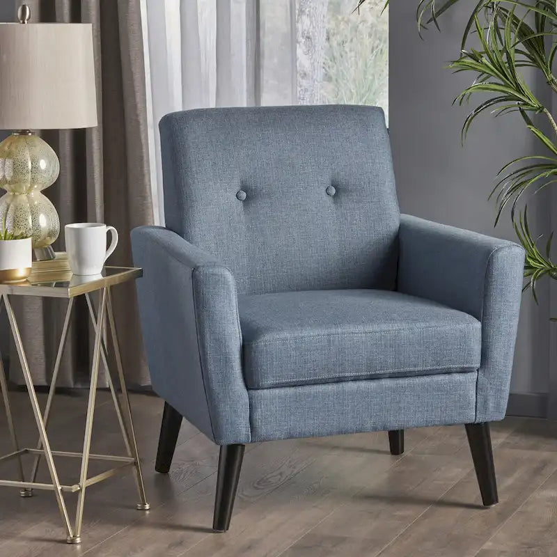 Fauteuil club en tissu de style Mid-Century — capitonné, structure en bouleau, 4 couleurs