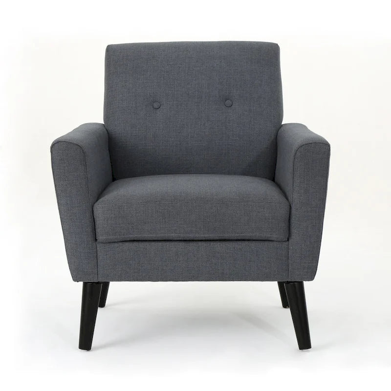 Fauteuil club en tissu de style Mid-Century — capitonné, structure en bouleau, 4 couleurs