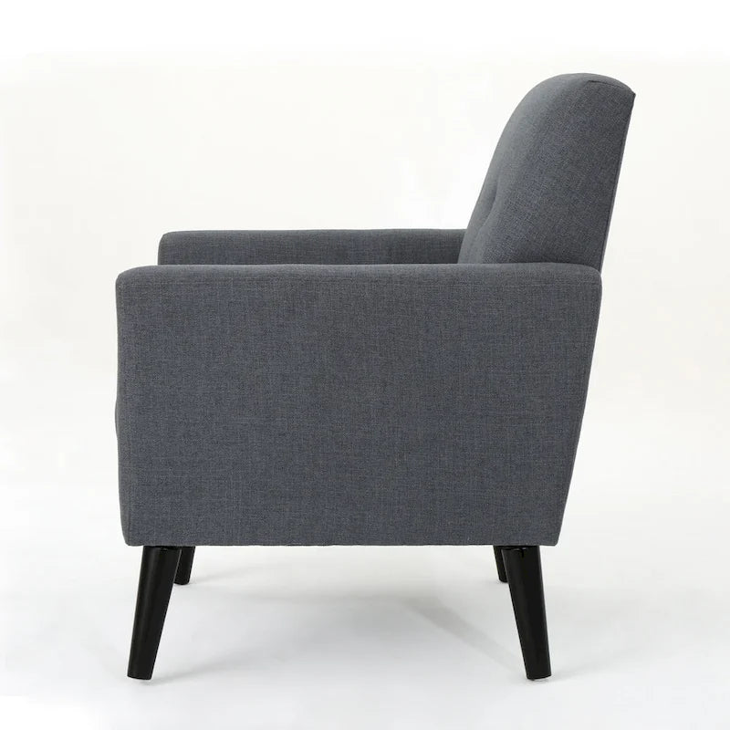 Fauteuil club en tissu de style Mid-Century — capitonné, structure en bouleau, 4 couleurs