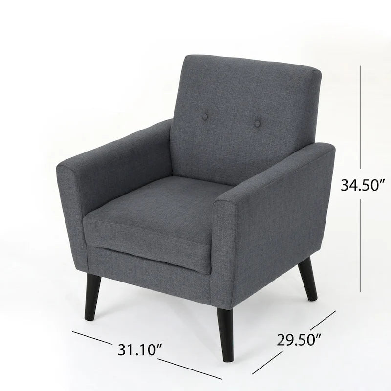 Fauteuil club en tissu de style Mid-Century — capitonné, structure en bouleau, 4 couleurs
