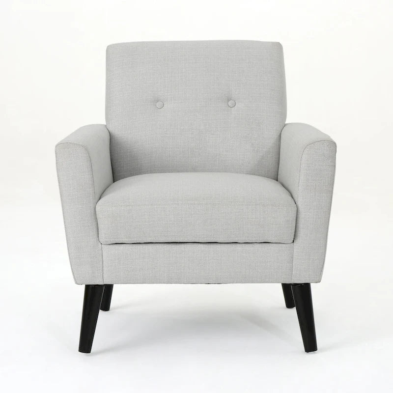 Fauteuil club en tissu de style Mid-Century — capitonné, structure en bouleau, 4 couleurs