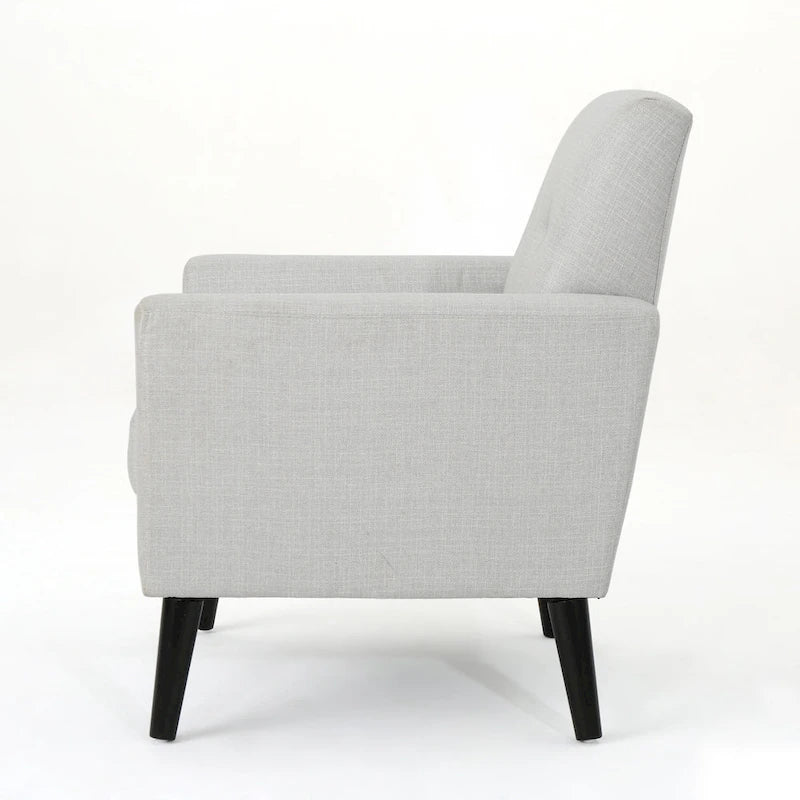 Fauteuil club en tissu de style Mid-Century — capitonné, structure en bouleau, 4 couleurs
