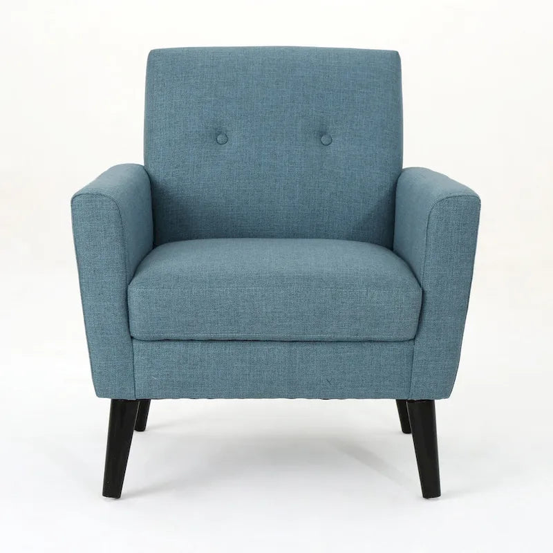 Fauteuil club en tissu de style Mid-Century — capitonné, structure en bouleau, 4 couleurs