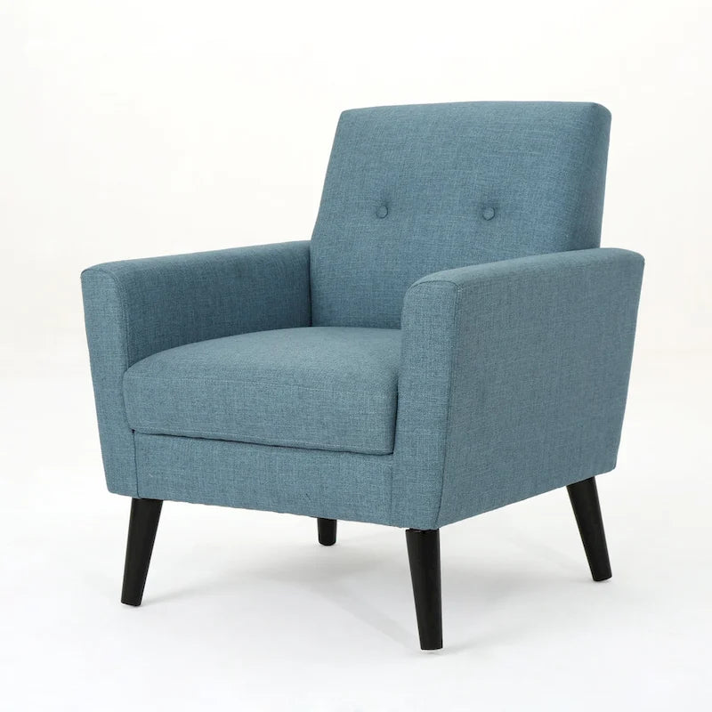 Fauteuil club en tissu de style Mid-Century — capitonné, structure en bouleau, 4 couleurs