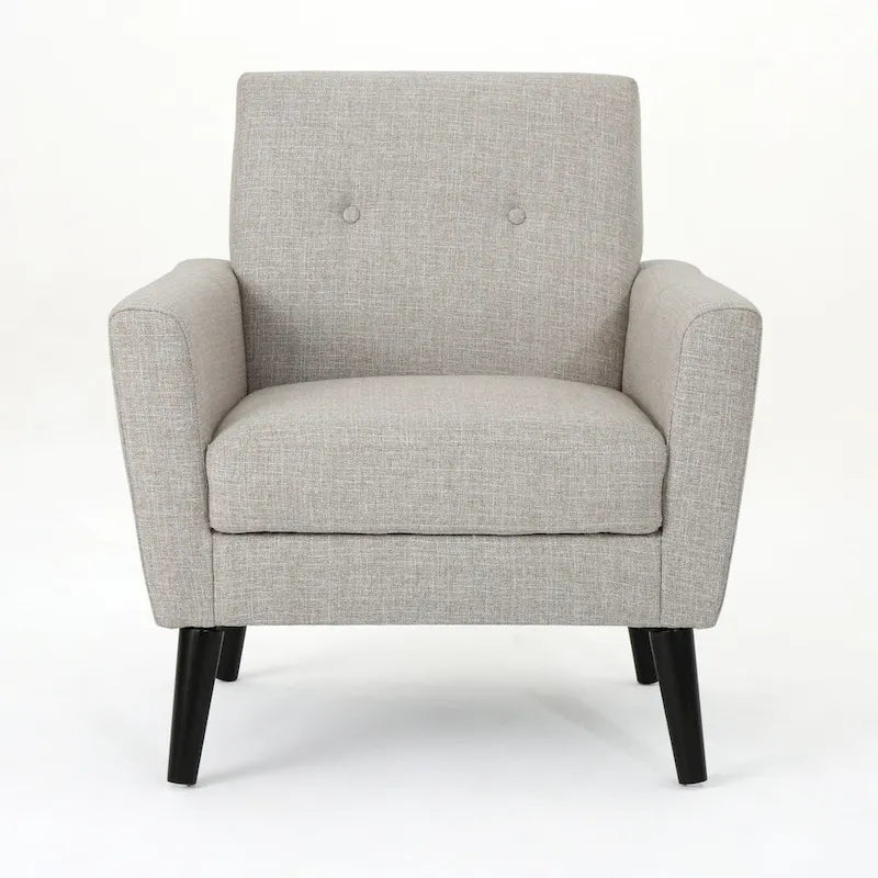 Fauteuil club en tissu de style Mid-Century — capitonné, structure en bouleau, 4 couleurs
