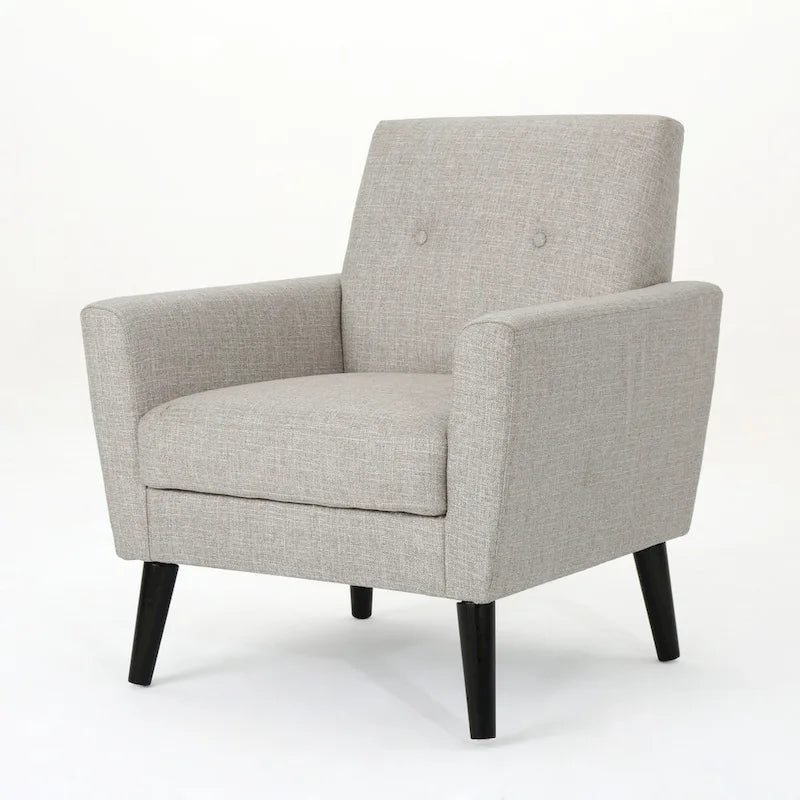 Fauteuil club en tissu de style Mid-Century — capitonné, structure en bouleau, 4 couleurs