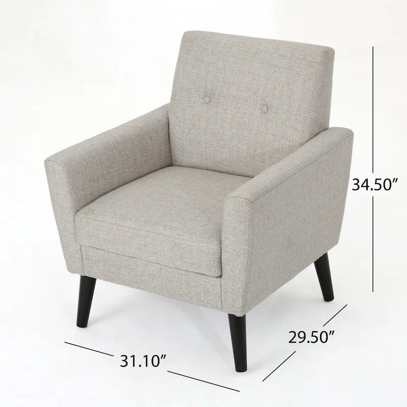 Fauteuil club en tissu de style Mid-Century — capitonné, structure en bouleau, 4 couleurs