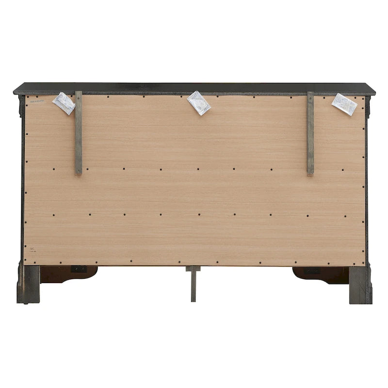 Commode transitionnelle à 6 tiroirs — Poignées chromées, accents faux cristal, 150 cm l.