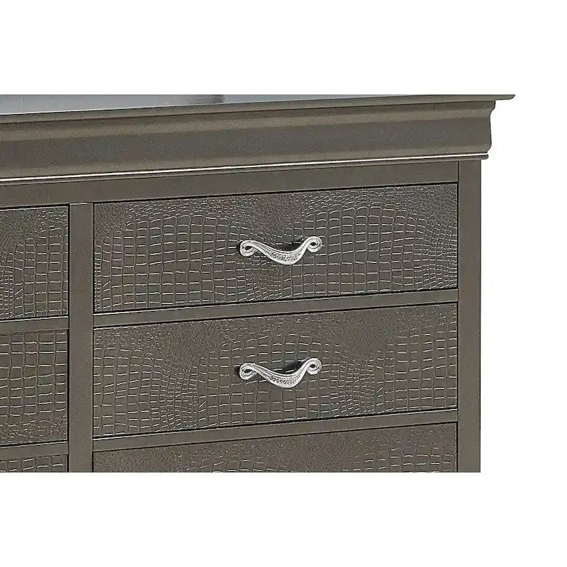 Commode transitionnelle à 6 tiroirs — Poignées chromées, accents faux cristal, 150 cm l.