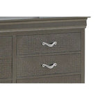 Commode transitionnelle à 6 tiroirs — Poignées chromées, accents faux cristal, 150 cm l.