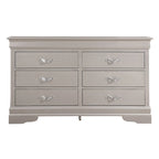 Commode transitionnelle à 6 tiroirs — Poignées chromées, accents faux cristal, 150 cm l.