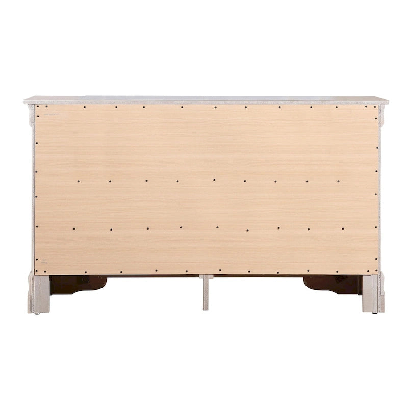 Commode transitionnelle à 6 tiroirs — Poignées chromées, accents faux cristal, 150 cm l.