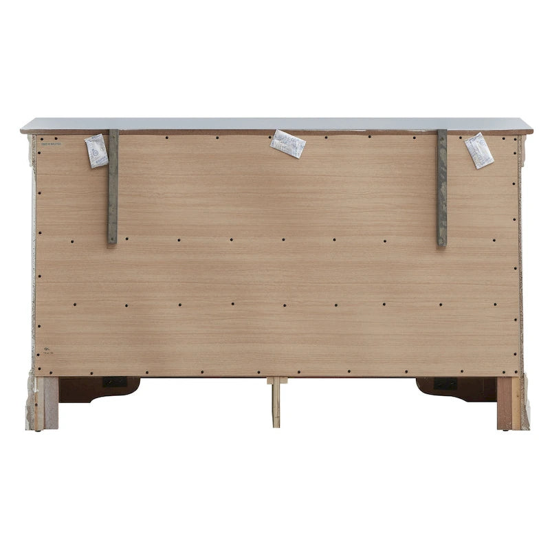 Commode transitionnelle à 6 tiroirs — Poignées chromées, accents faux cristal, 150 cm l.