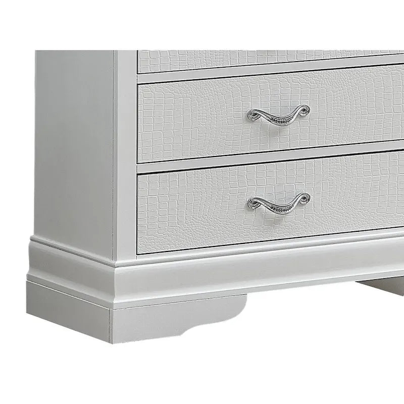 Commode transitionnelle à 6 tiroirs — Poignées chromées, accents faux cristal, 150 cm l.