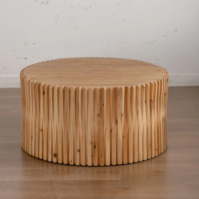 Table basse cylindrique de style rétro avec motif en relief texturé vertical