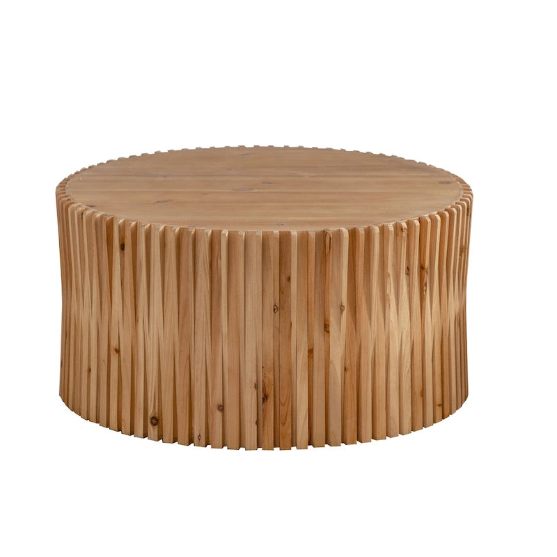 Table basse cylindrique de style rétro avec motif en relief texturé vertical