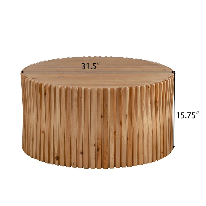 Table basse cylindrique de style rétro avec motif en relief texturé vertical
