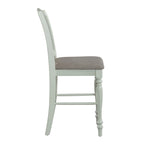 Lot de 2 tabourets de comptoir à lattes blanches — Bois d'hévéa, Assise en lin gris