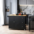 Îlot de cuisine mobile avec rangement — Porte-torchons et porte-épices, 3 tiroirs, roulettes verrouillables